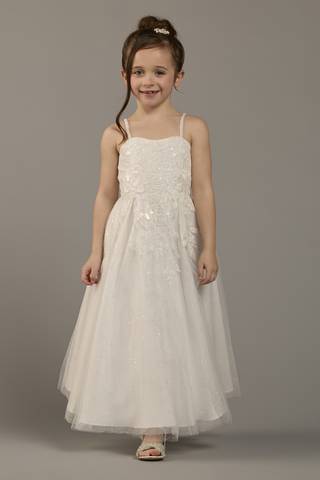 View DB Studio Beaded Tulle Flower Girl Dress with Pearl Straps in all available color and sizes Picture of Beaded Tulle Flower Girl Dress with Pearl Straps